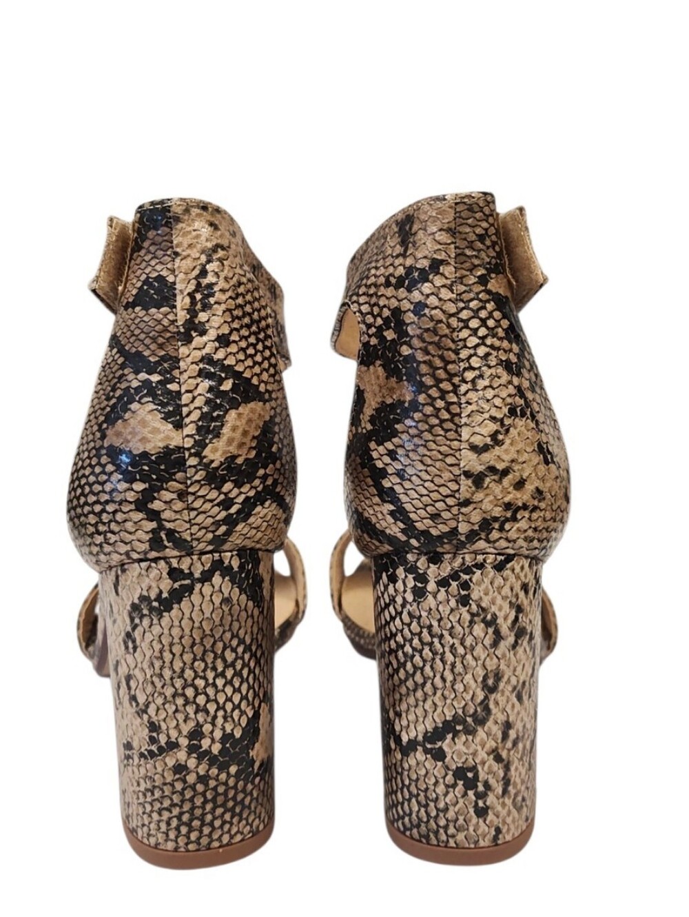 "Delicious" Snake-Print Block Heel Sandals Size 8.5 - Picture 4 of 12